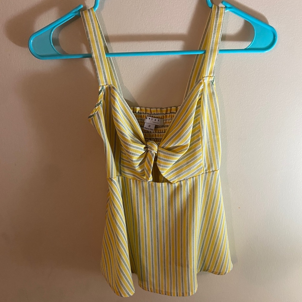 Yellow, Blue, and White Stripped Flowy Top Small